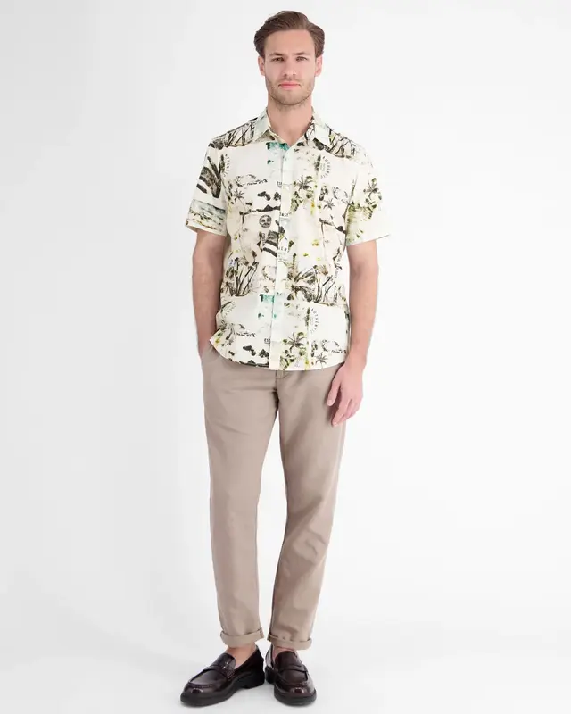Lerros Stretch Overhemd Hawaiiaanse Stijl - Broken White