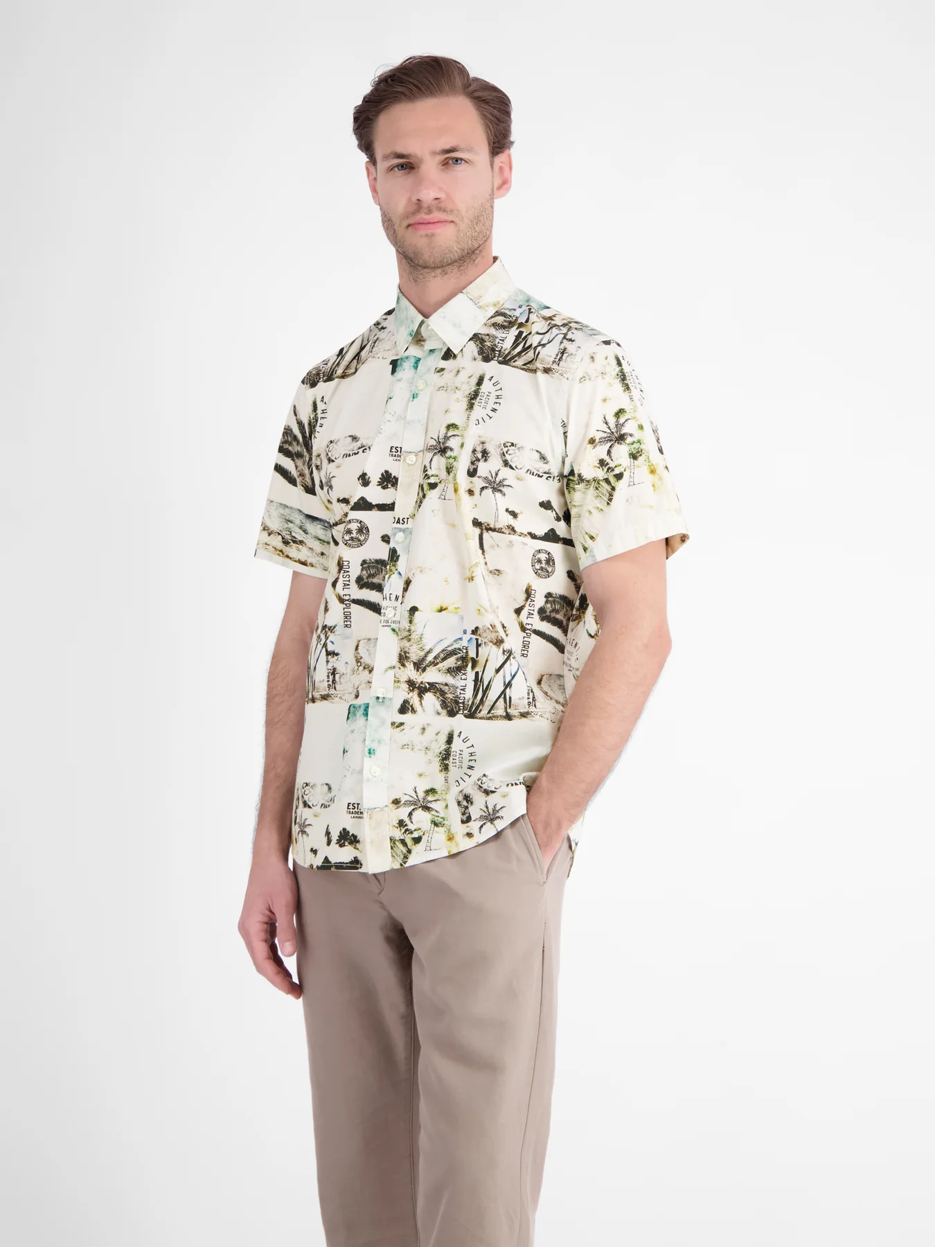 Lerros Stretch Overhemd Hawaiiaanse Stijl - Broken White