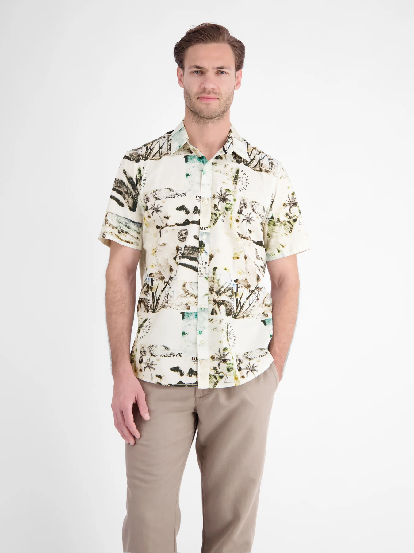 Lerros Stretch Overhemd Hawaiiaanse Stijl - Broken White