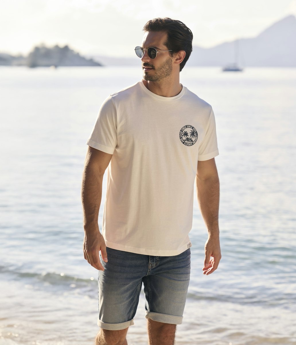 Lerros T-Shirt Brustprint - Broken White
