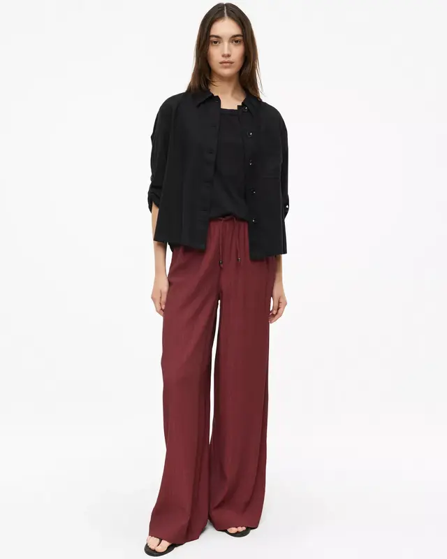 QS by S. Oliver Crepe Broek Wijde Pijpen - Bordeaux