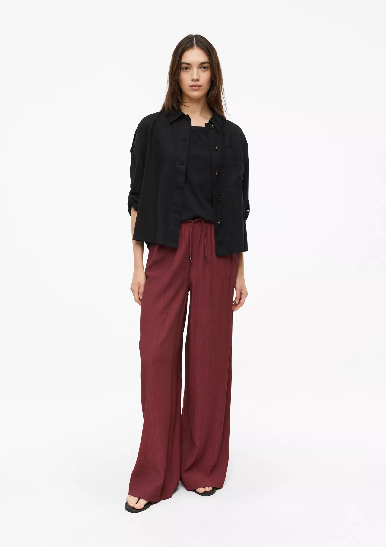 QS by S. Oliver Crepe Broek Wijde Pijpen - Bordeaux
