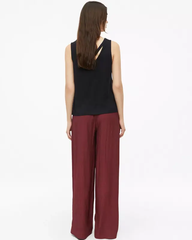 QS by S. Oliver Crepe Broek Wijde Pijpen - Bordeaux