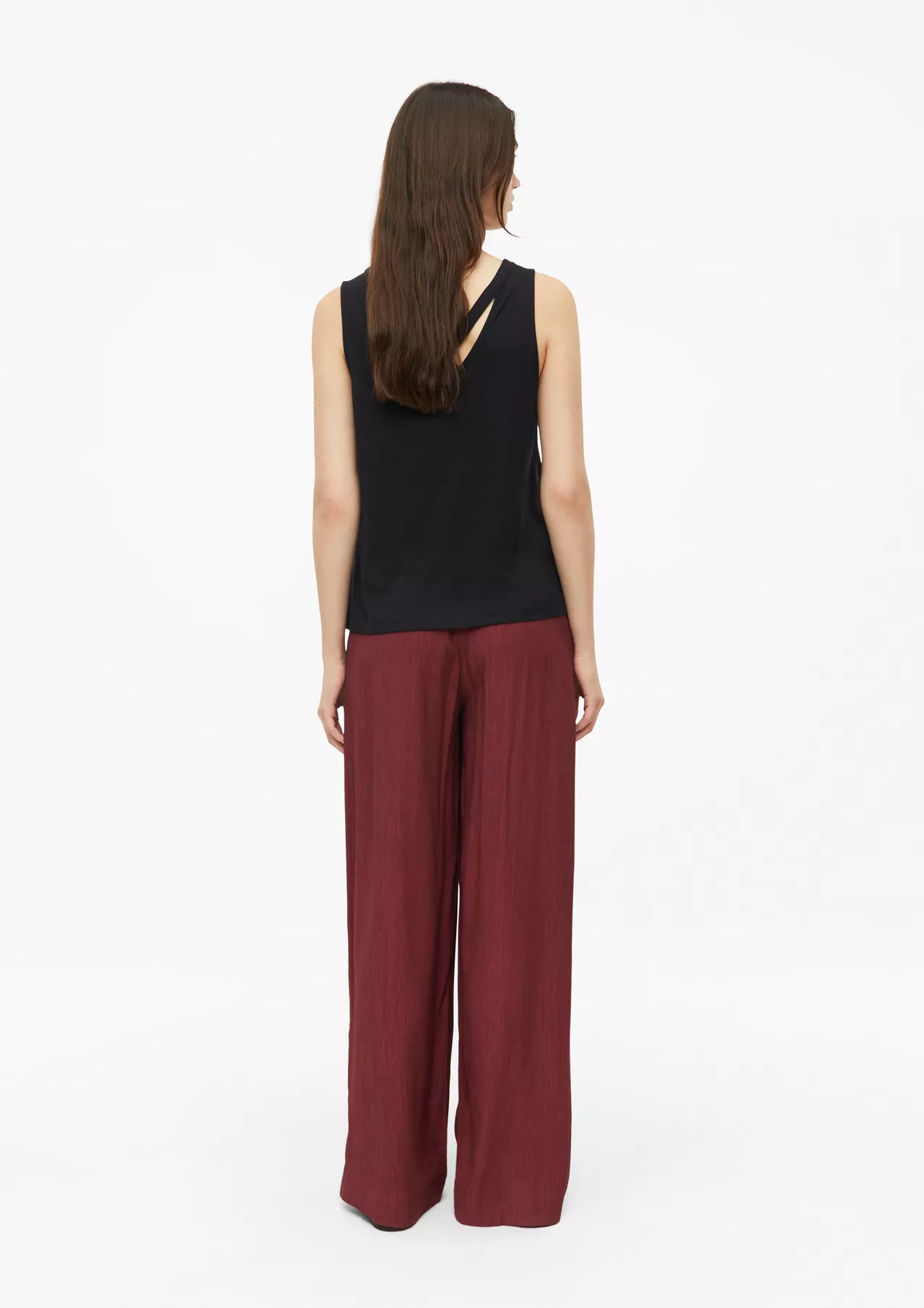 QS by S. Oliver Crepe Broek Wijde Pijpen - Bordeaux