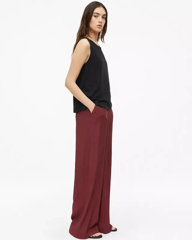 QS by S. Oliver Crepe Broek Wijde Pijpen - Bordeaux