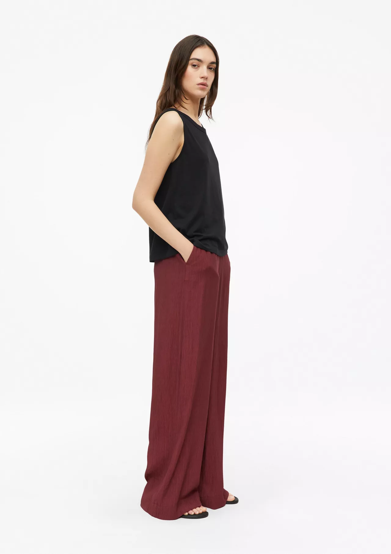QS by S. Oliver Crepe Broek Wijde Pijpen - Bordeaux