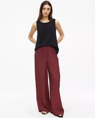 QS by S. Oliver Crepe Pants Wide Leg - Bordeaux