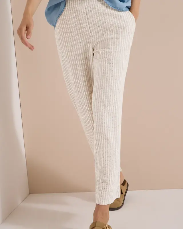 Cecil Wide Leg Seersucker Hose Neele - Grain Beige