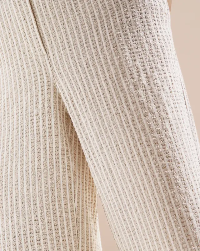 Cecil Wide Leg Seersucker Hose Neele - Grain Beige