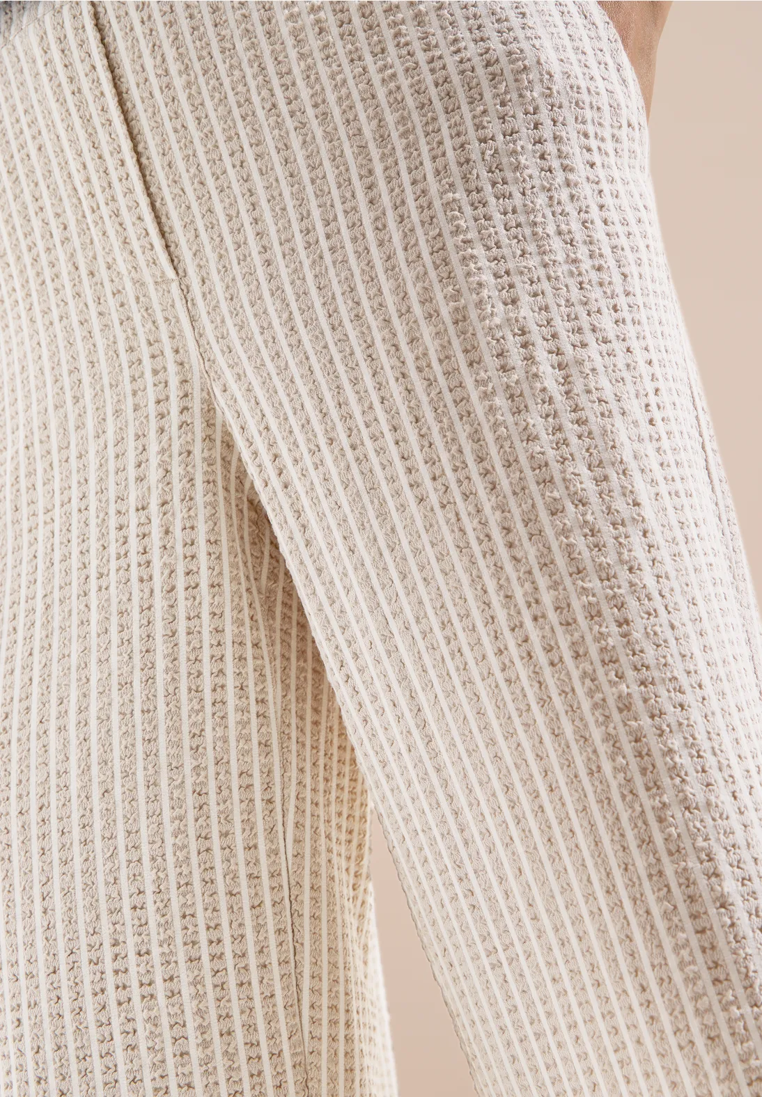 Cecil Wide Leg Seersucker Hose Neele - Grain Beige