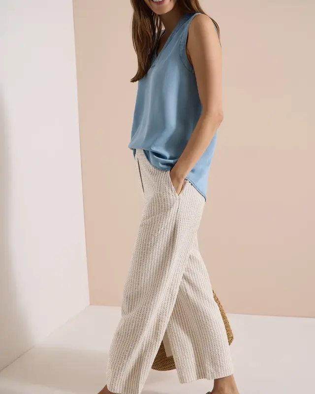 Cecil Wide Leg Seersucker Hose Neele - Grain Beige