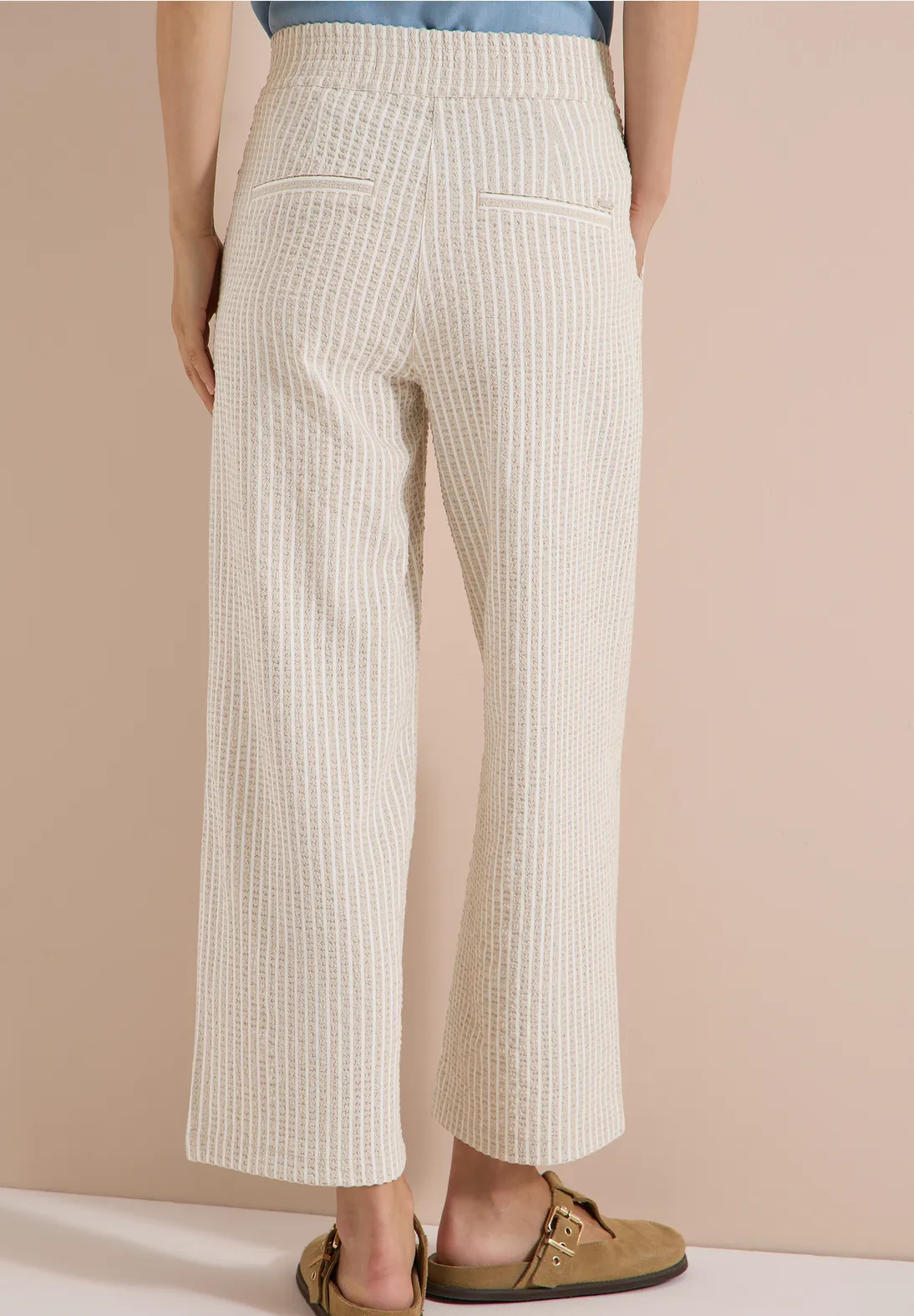 Cecil Wide Leg Seersucker Broek Neele - Grain Beige