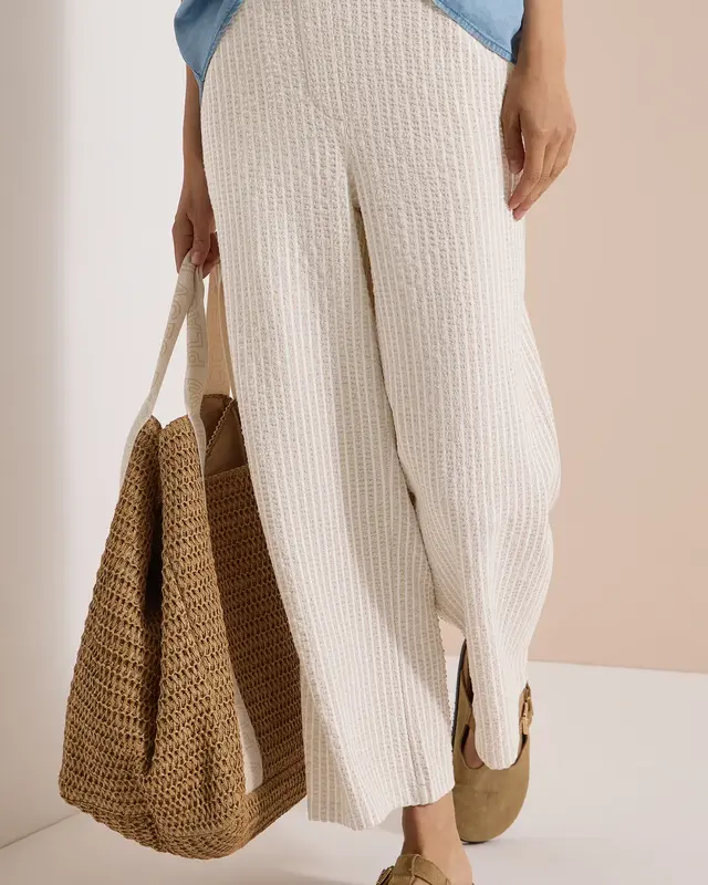 Cecil Wide Leg Seersucker Pants Neele - Grain Beige