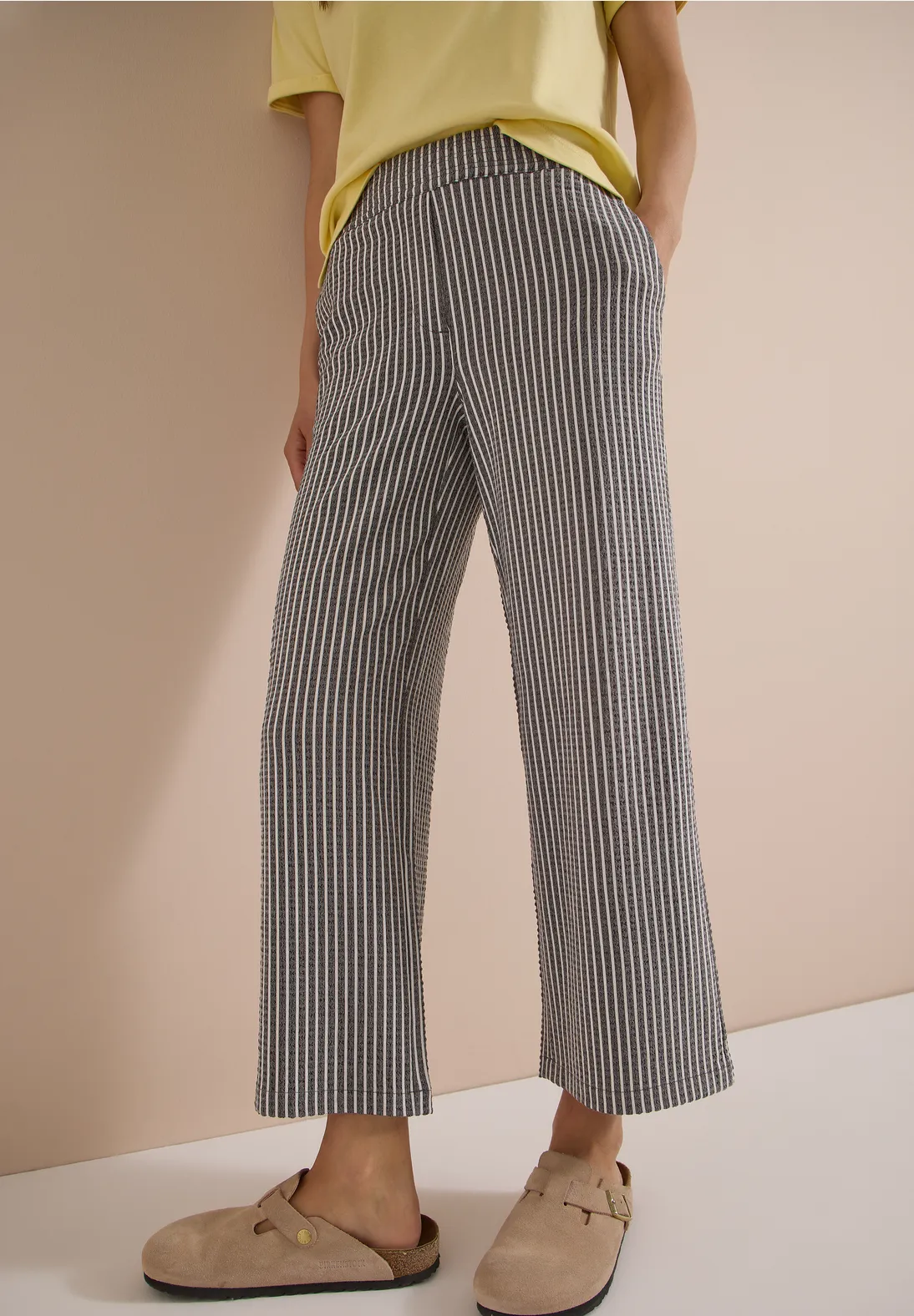 Cecil Wide Leg Seersucker Pants Neele - Brown Cacao