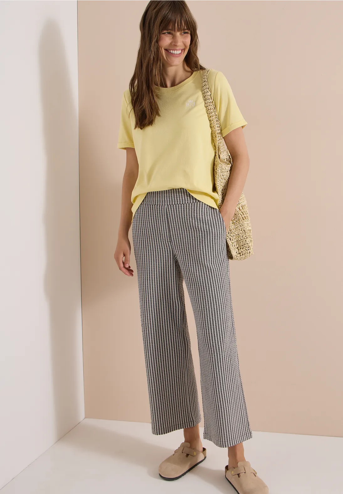 Cecil Wide Leg Seersucker Hose Neele - Brown Cacao