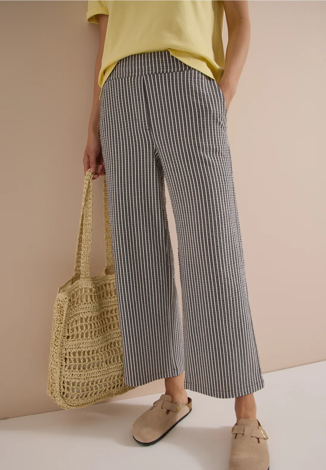 Cecil Wide Leg Seersucker Broek Neele - Brown Cacao