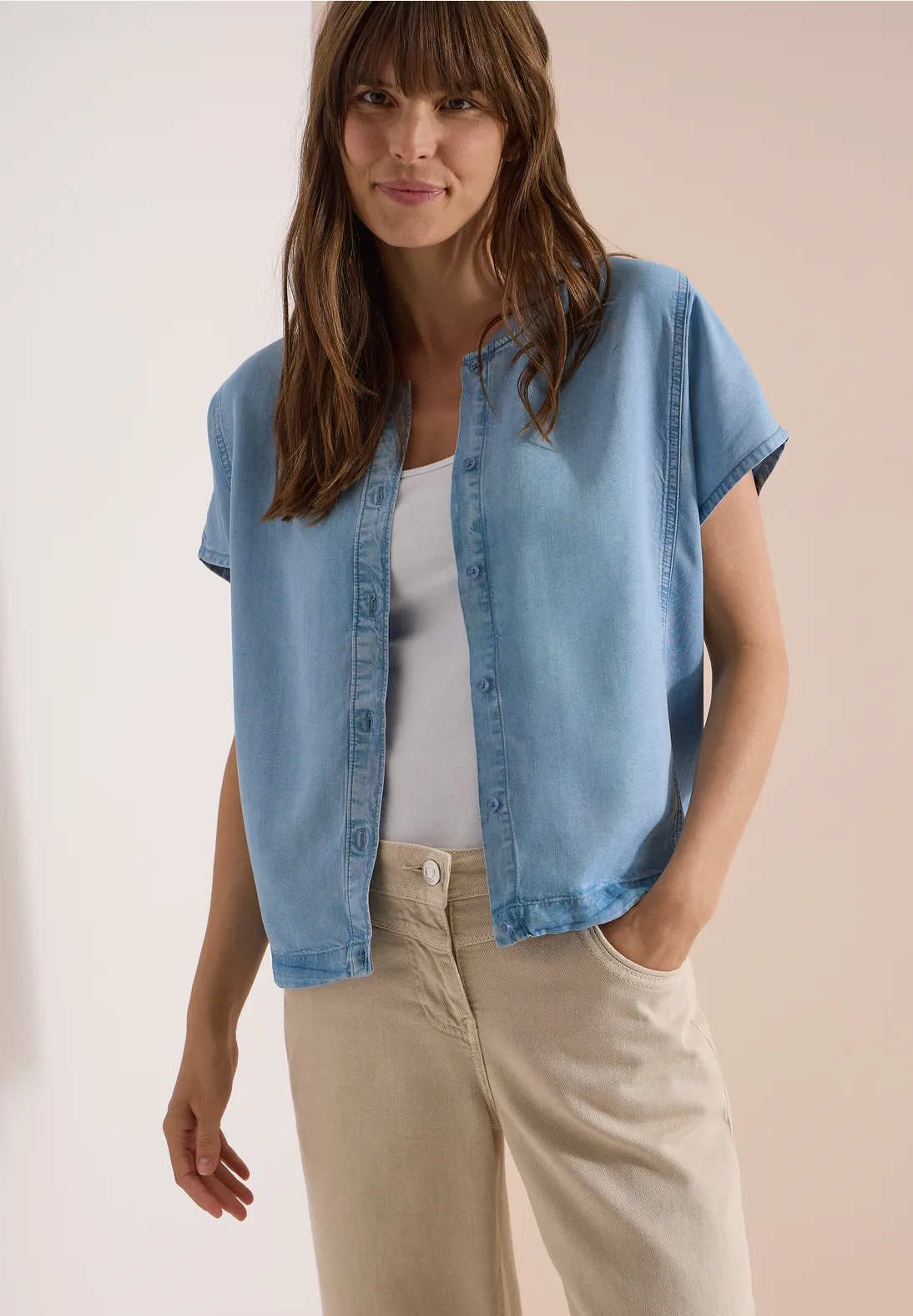 Cecil Blouson Blouse Lyocell - Light Blue Used Wash