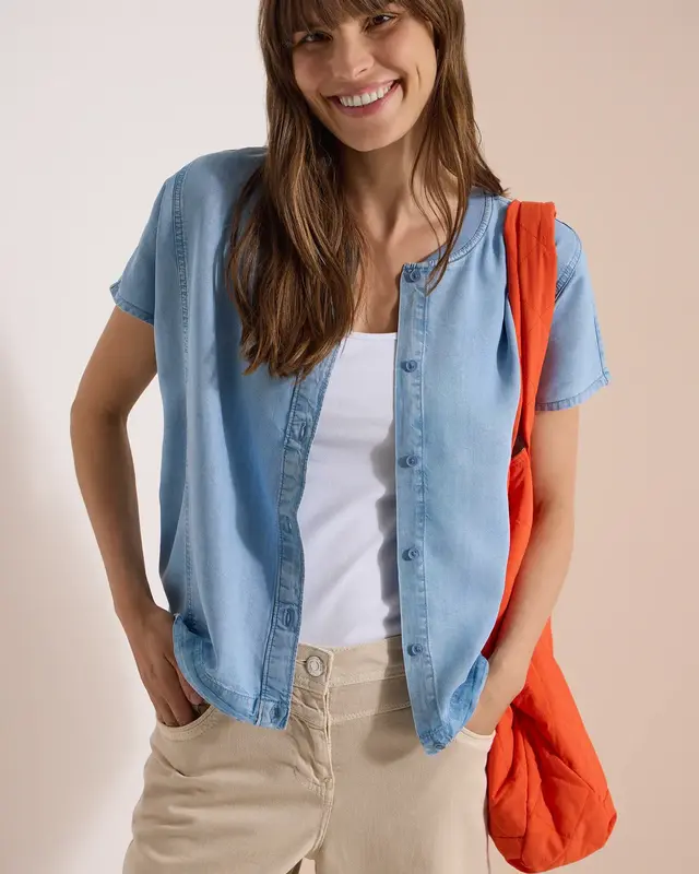 Cecil Blouson Bluse Lyocell - Light Blue Used Wash