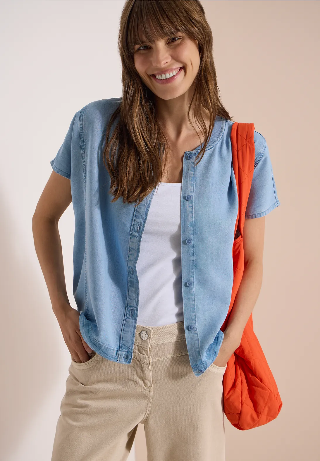 Cecil Blouson Blouse Lyocell - Light Blue Used Wash