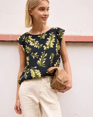 Street One Studio Rundhals Bluse - Maritime Blue