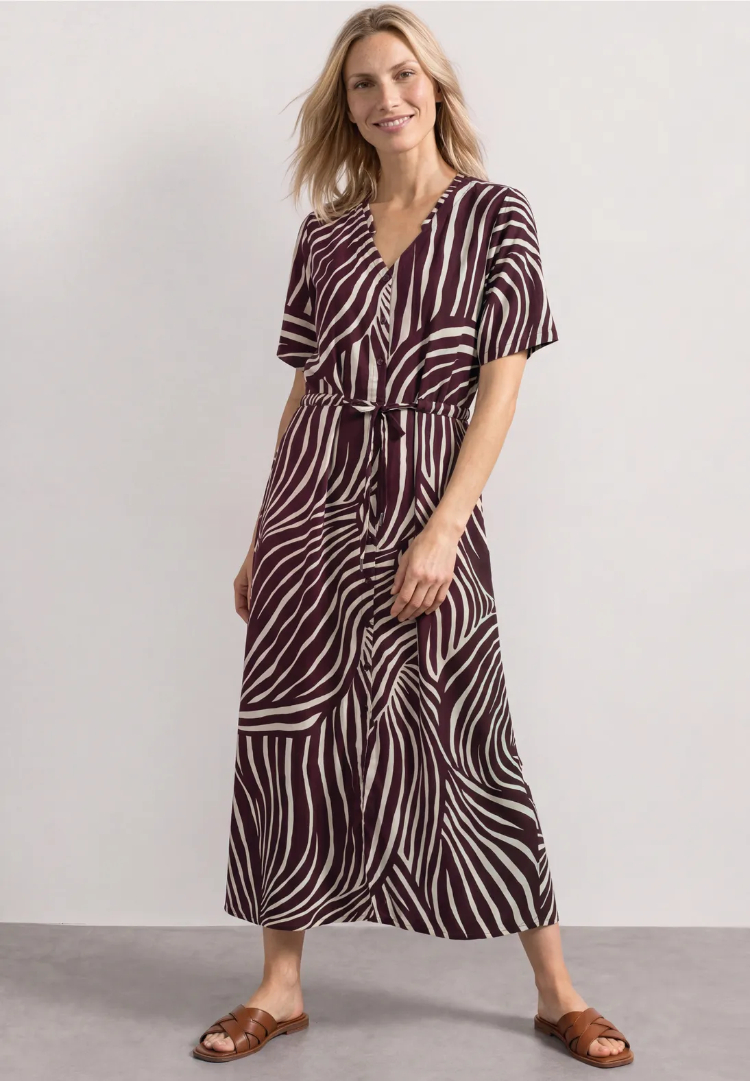 Street One Midi Dress with Print - Rustic Rouge