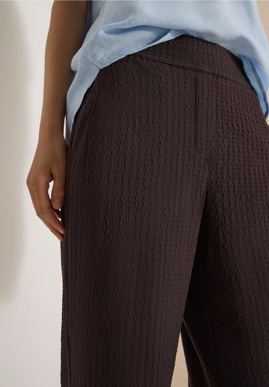 Cecil Wide Leg Broek Seersucker Neele - Brown Cacao