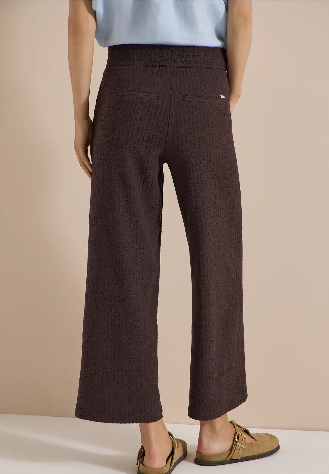 Cecil Wide Leg Broek Seersucker Neele - Brown Cacao