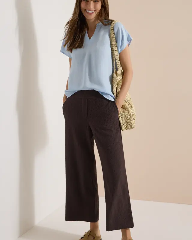 Cecil Wide Leg Broek Seersucker Neele - Brown Cacao