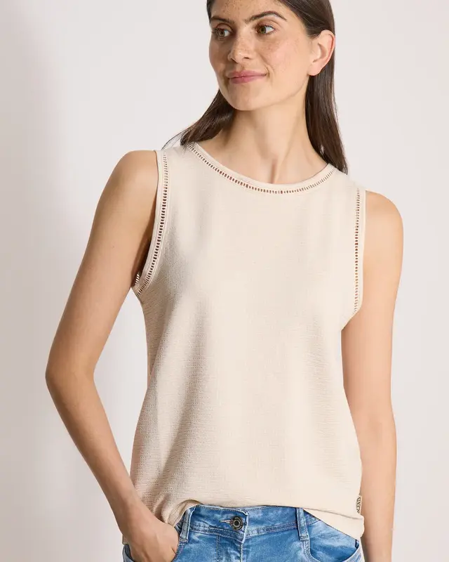 Cecil Top with Lace Detail - Pearl Beige