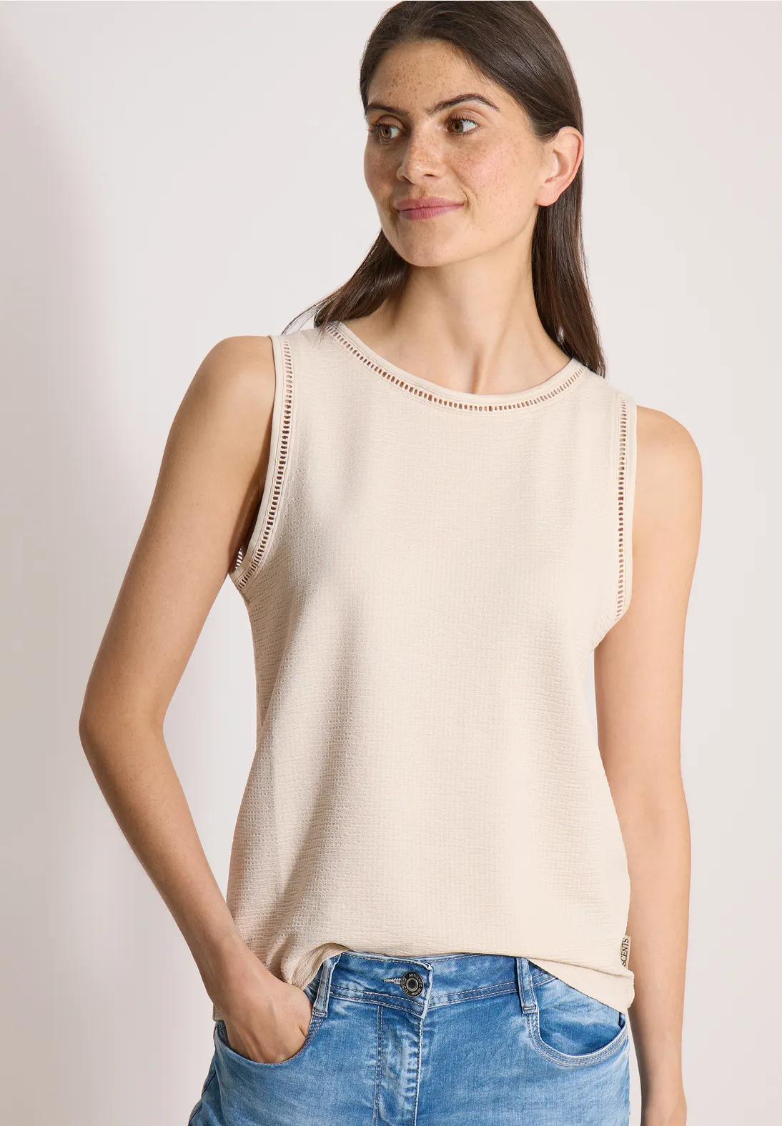 Cecil Top with Lace Detail - Pearl Beige