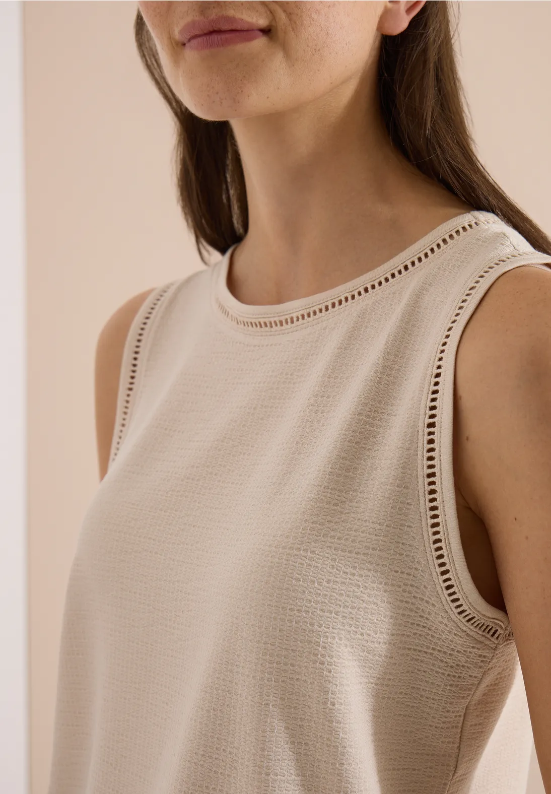 Cecil Top with Lace Detail - Pearl Beige