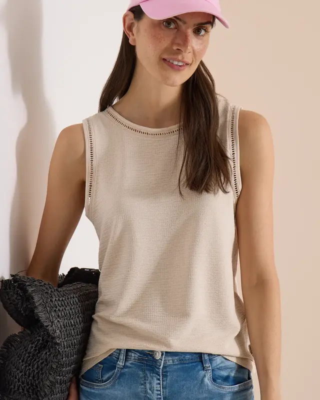 Cecil Top with Lace Detail - Pearl Beige