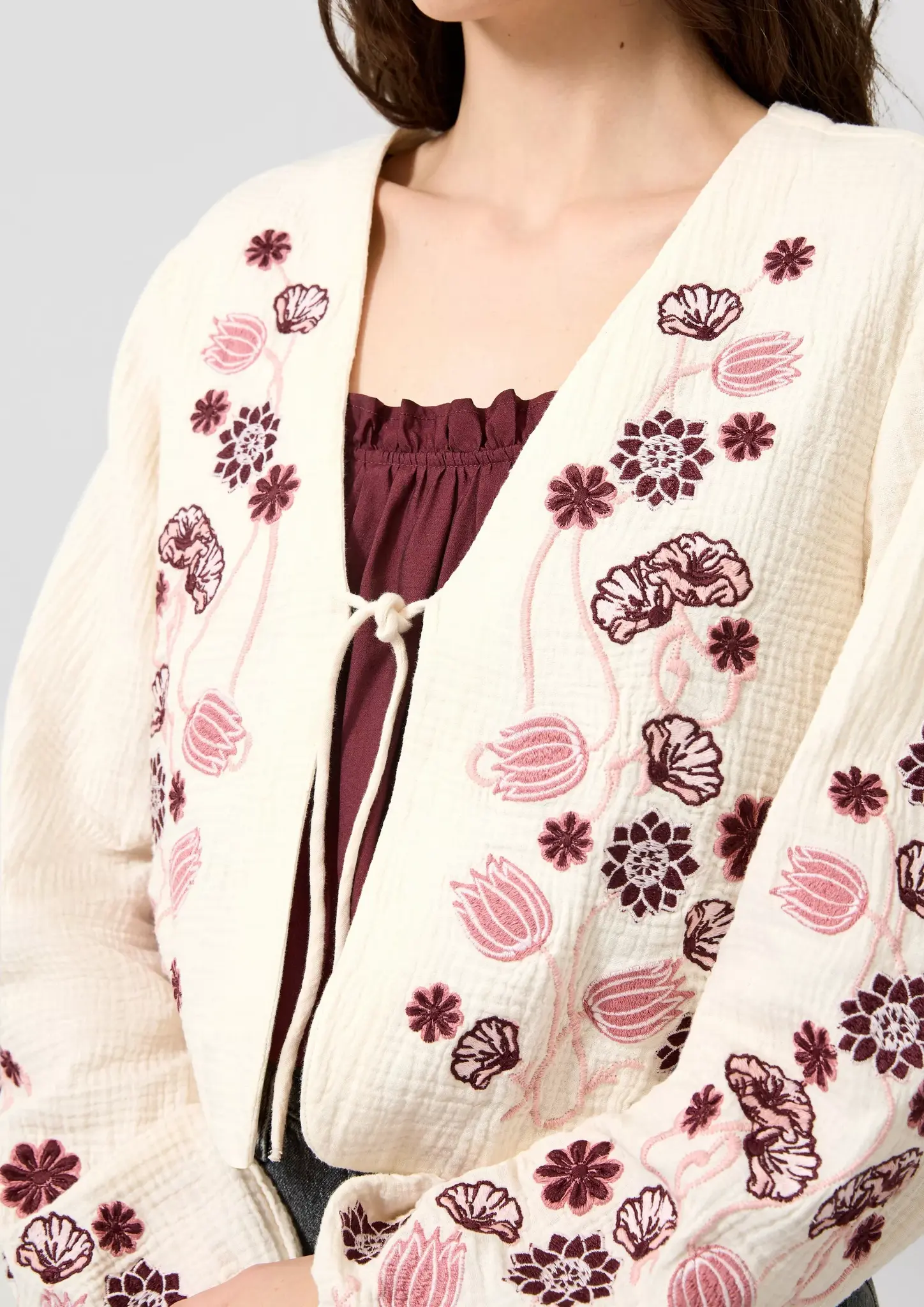QS by S. Oliver Blouse with Embroidery - Cream