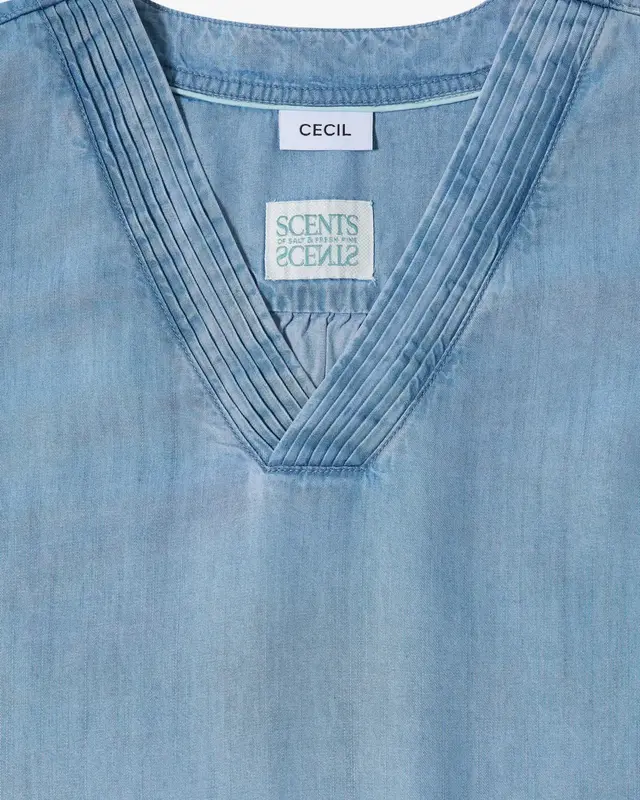Cecil Jurk met V-hals - Light Blue Used Wash