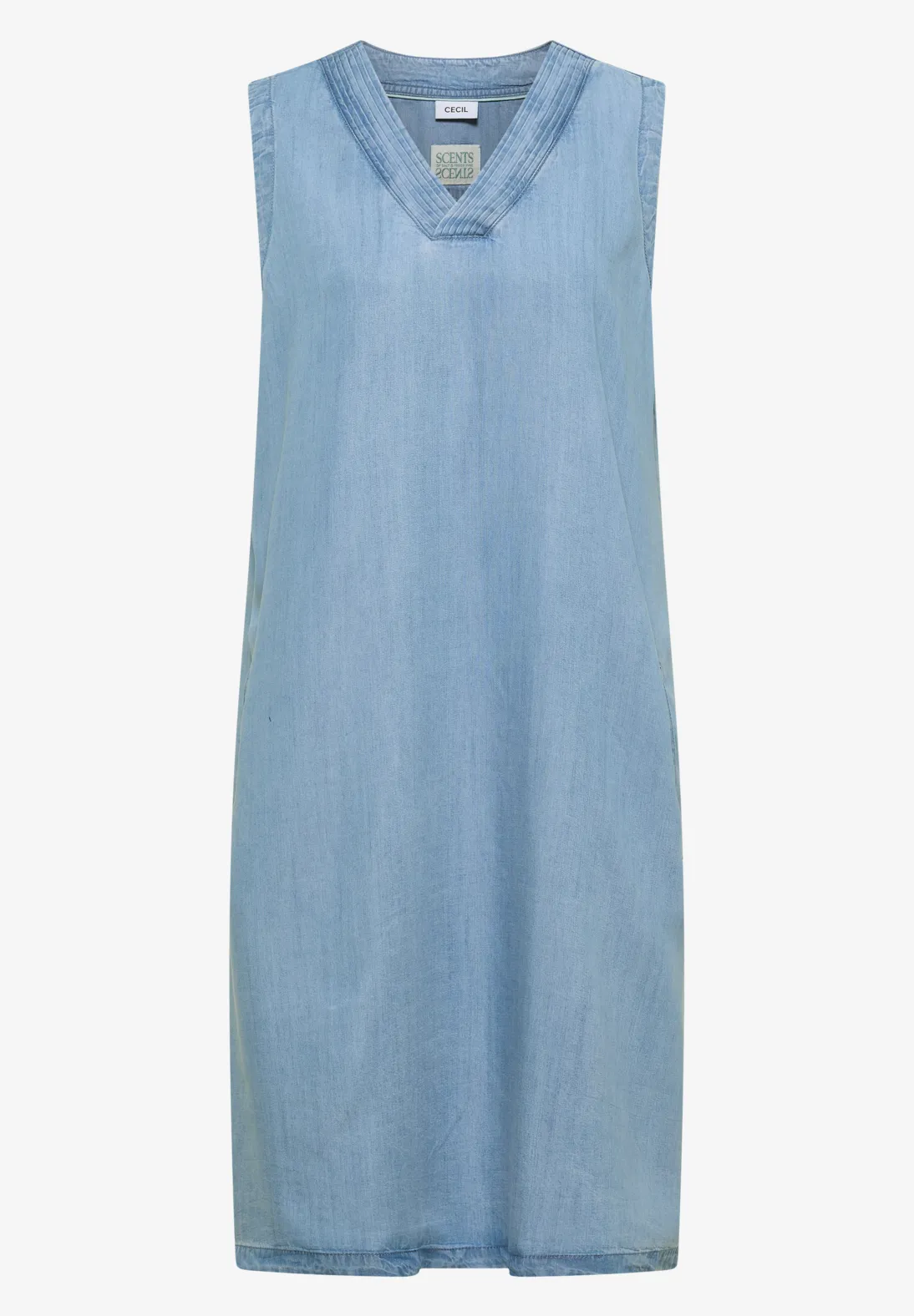 Cecil Kleid mit V-Neck - Light Blue Used Wash