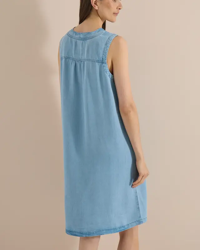 Cecil Kleid mit V-Neck - Light Blue Used Wash