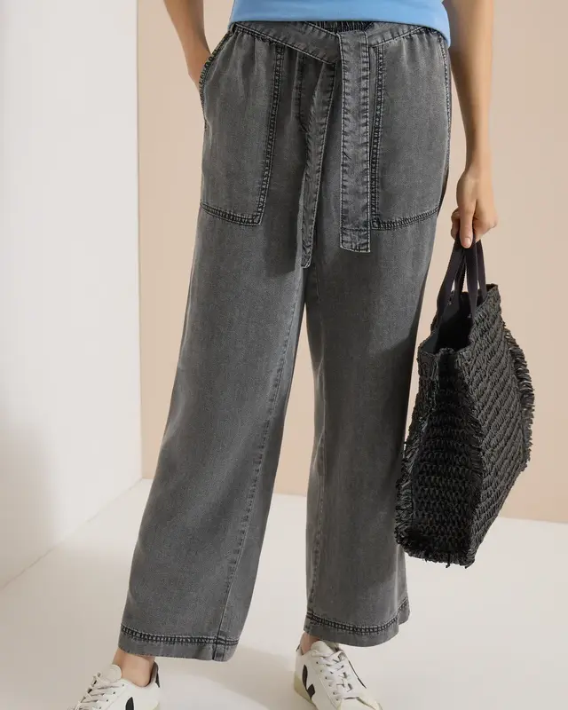 Cecil Wide Leg Broek Neele Strikriem - Mid Grey Random Wash