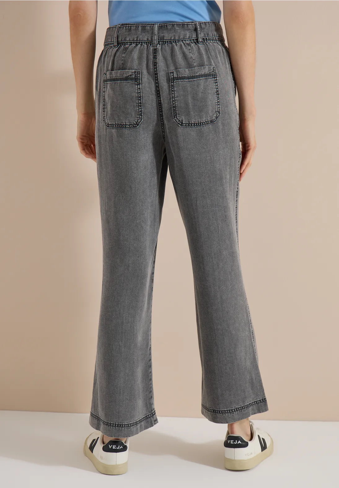 Cecil Wide Leg Broek Neele Strikriem - Mid Grey Random Wash