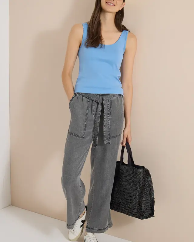 Cecil Wide Leg Broek Neele Strikriem - Mid Grey Random Wash
