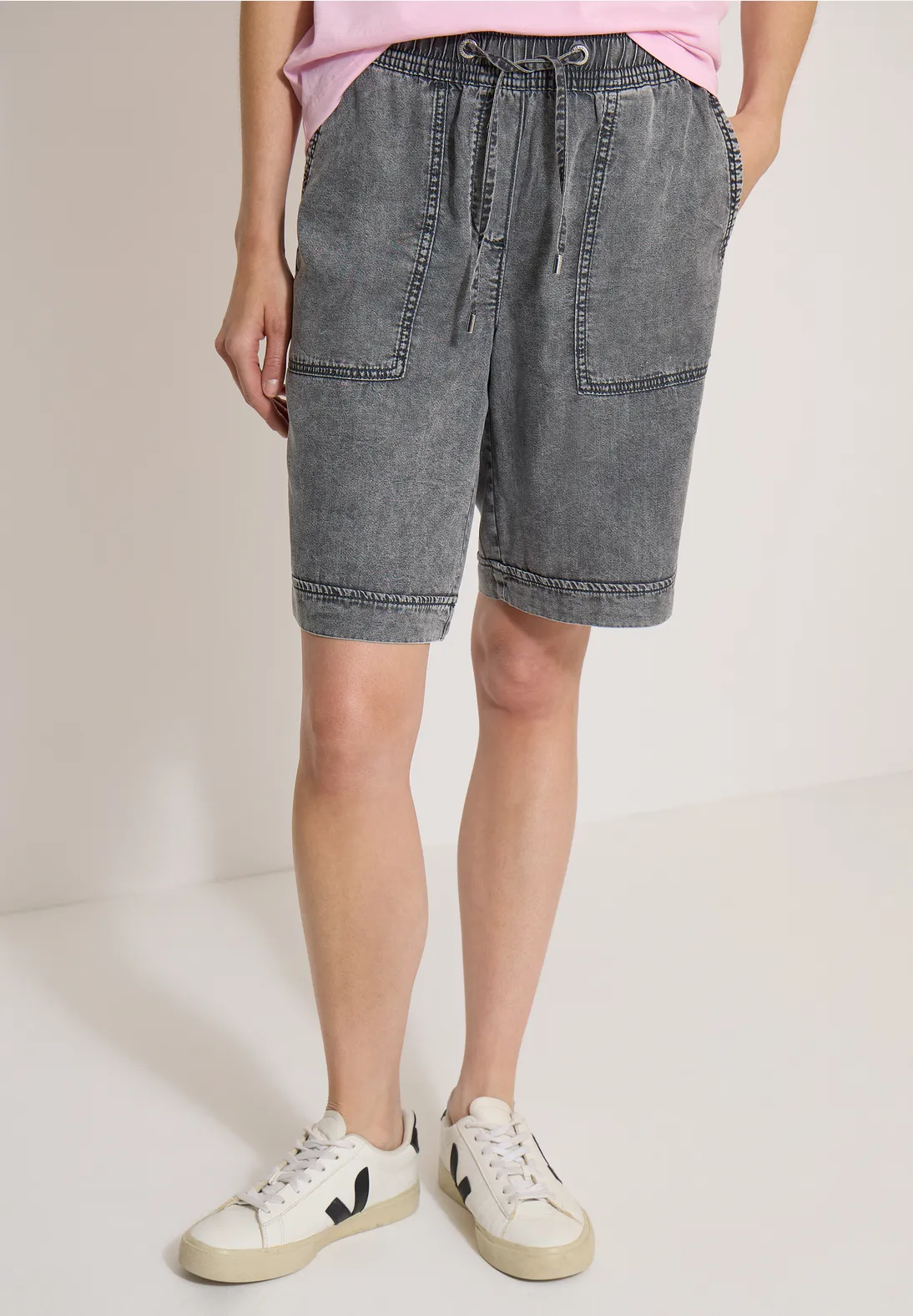 Cecil Wide Leg Short Neele - Mid Grey Random Wash