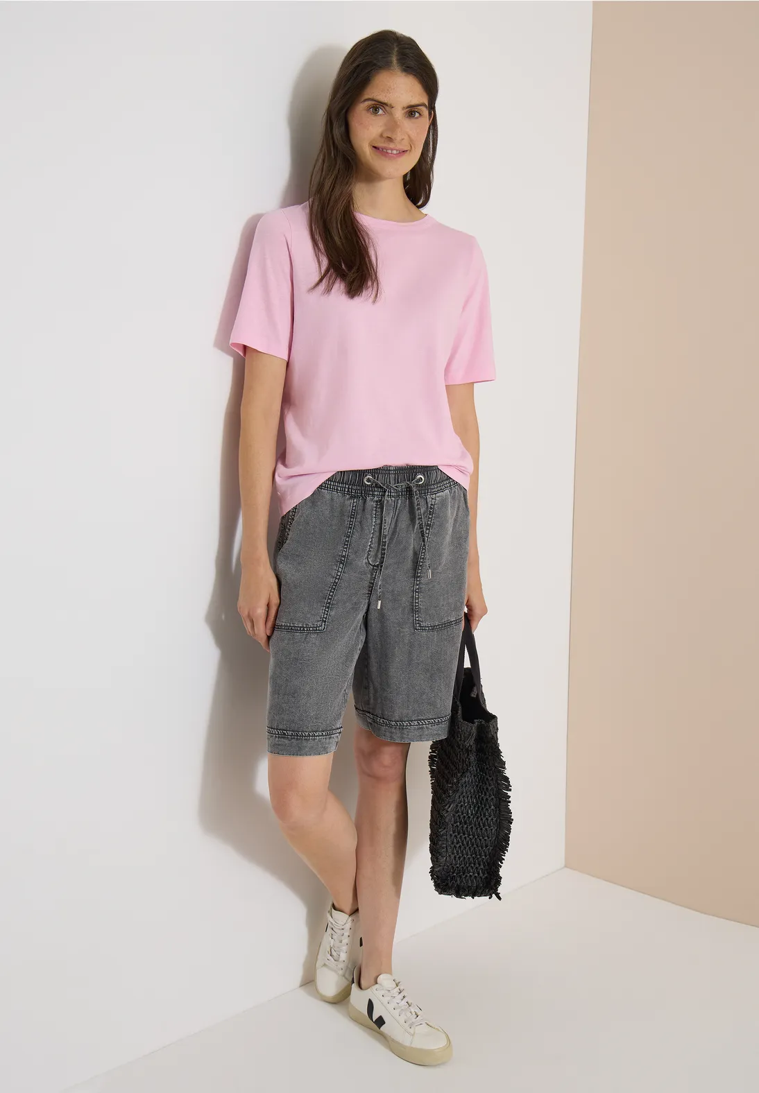 Cecil Wide Leg Short Neele - Mid Grey Random Wash