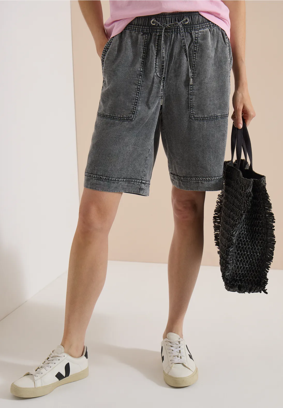 Cecil Wide Leg Short Neele - Mid Grey Random Wash