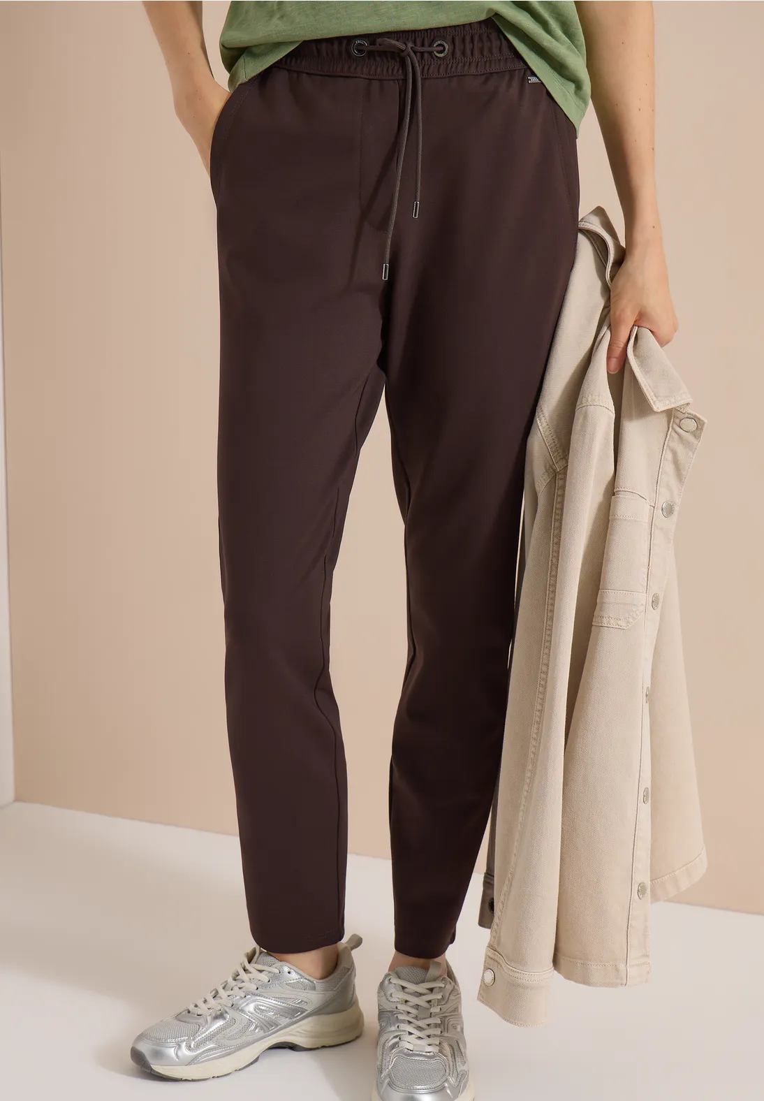 Cecil Casual Fit Jersey Broek Tracey - Truffle Brown