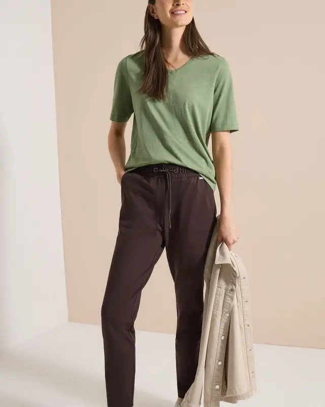 Cecil Casual Fit Jersey Hose Tracey - Truffle Brown