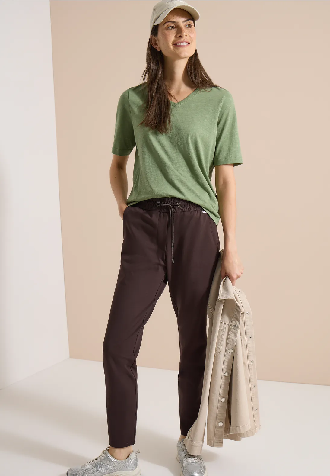 Cecil Casual Fit Jersey Pants Tracey - Truffle Brown