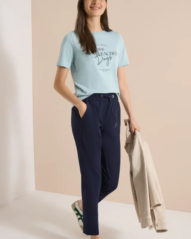 Cecil Casual Fit Jersey Broek Tracey - Urban Dark Blue