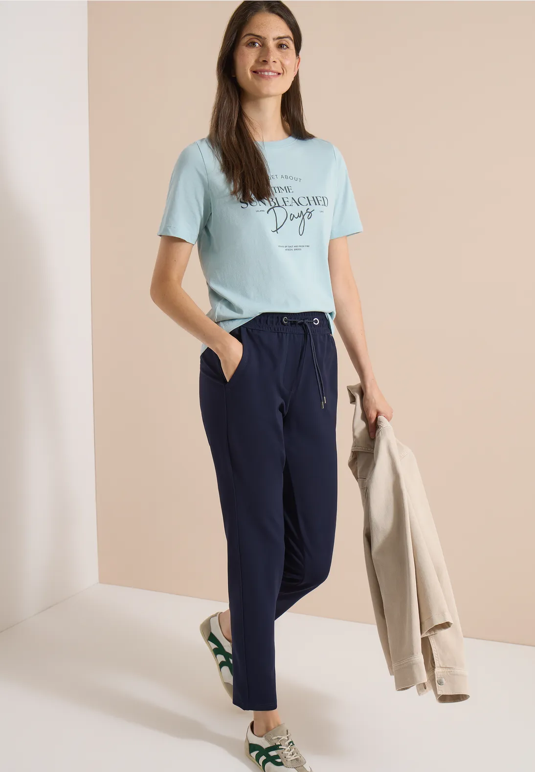 Cecil Casual Fit Jersey Pants Tracey - Urban Dark Blue