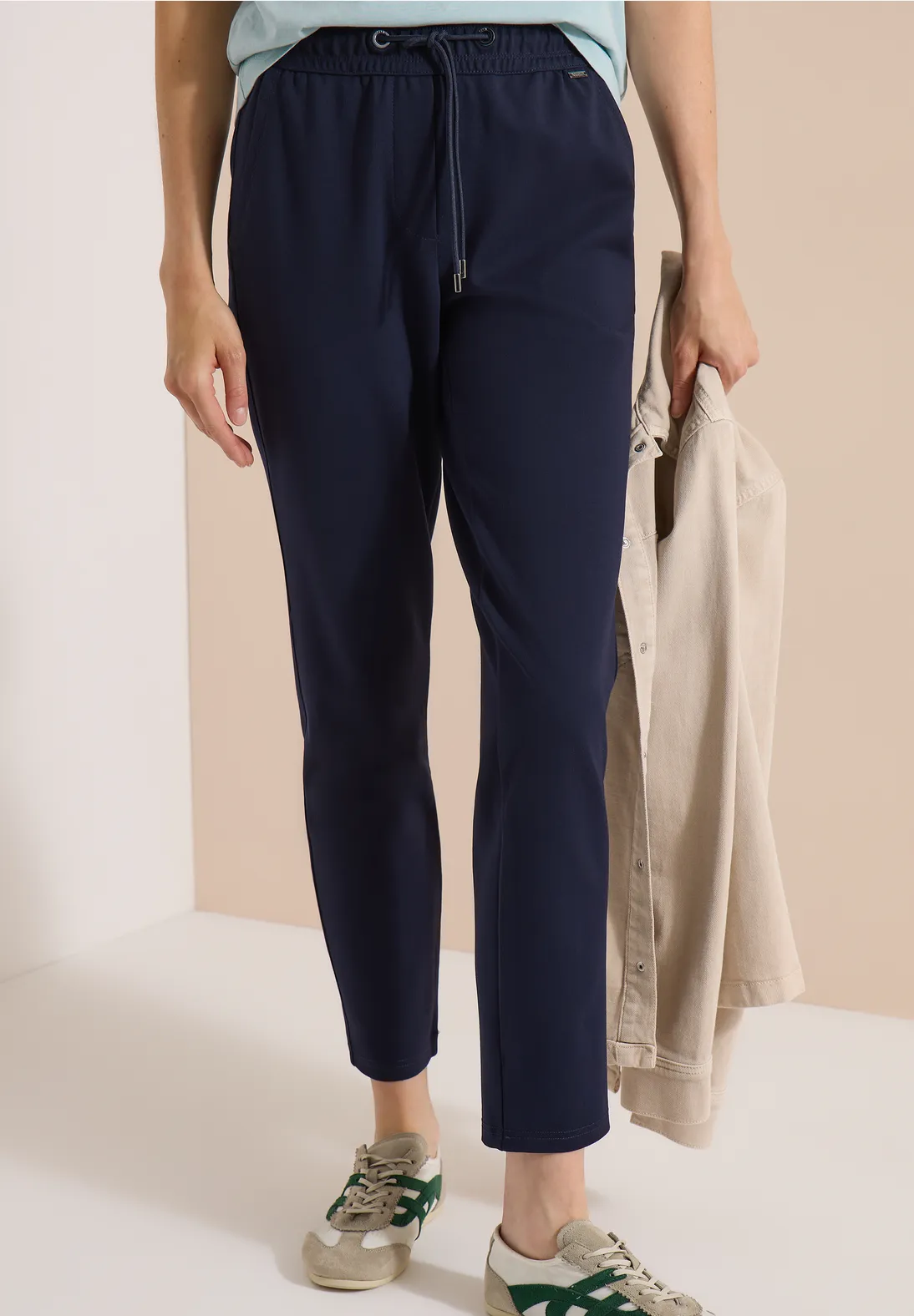 Cecil Casual Fit Jersey Pants Tracey - Urban Dark Blue