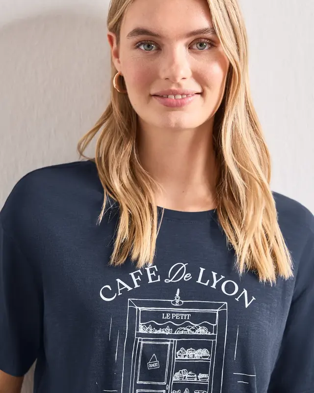 Street One Shirt with Frontprint - Darkest Blue