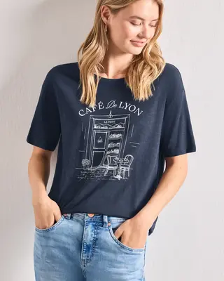 Street One Shirt met Frontprint - Darkest Blue